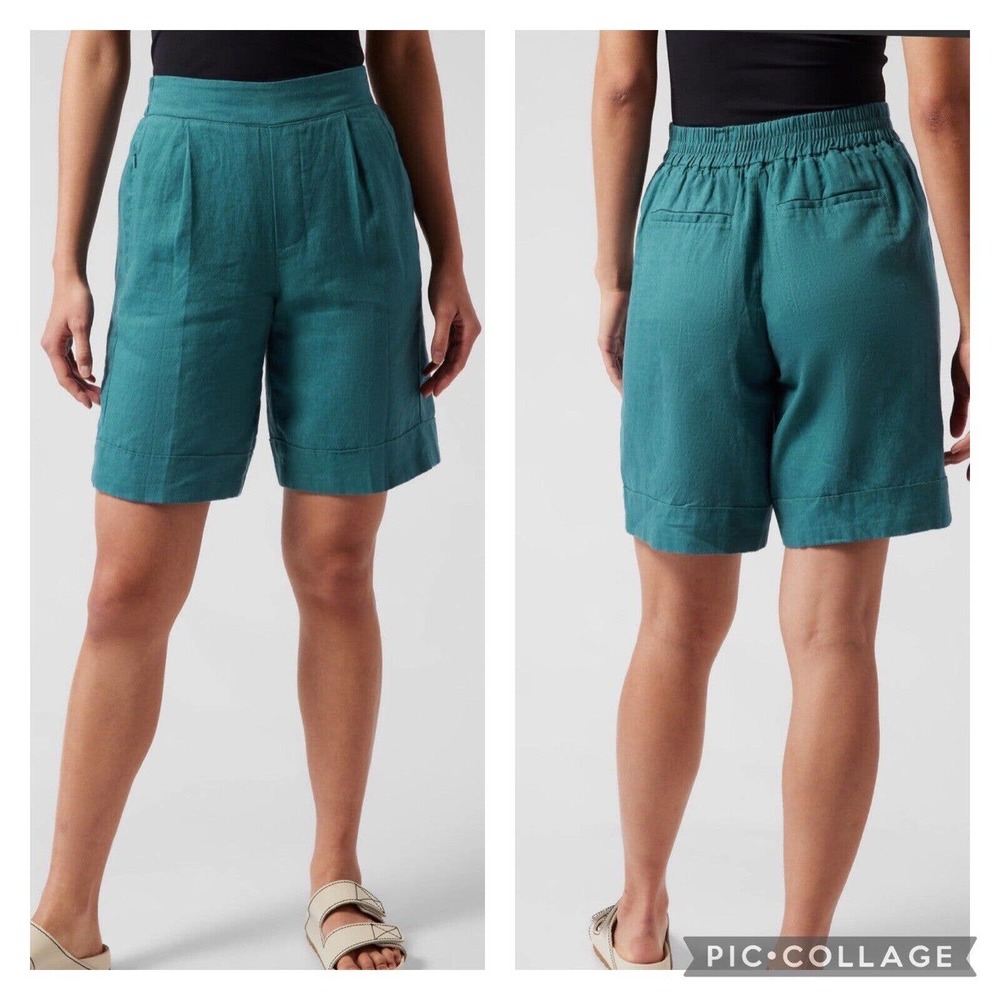Athleta Teal Playa Linen Bermuda Shorts Size 6